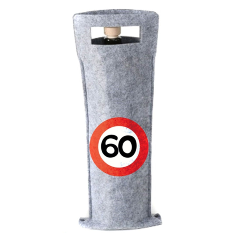 Udo Schmidt Filz-Flaschen-Tasche 60 Verkehrsschild stilvolle Filztasche für Wein und Sekt zum 60 Geburtstag